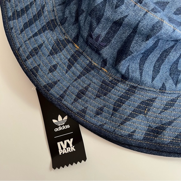 000 - ADIDAS IVY PARK REVERSIBLE MONOGRAM DENIM BUCKET CAP NWT NEW HAT - Picture 7 of 8